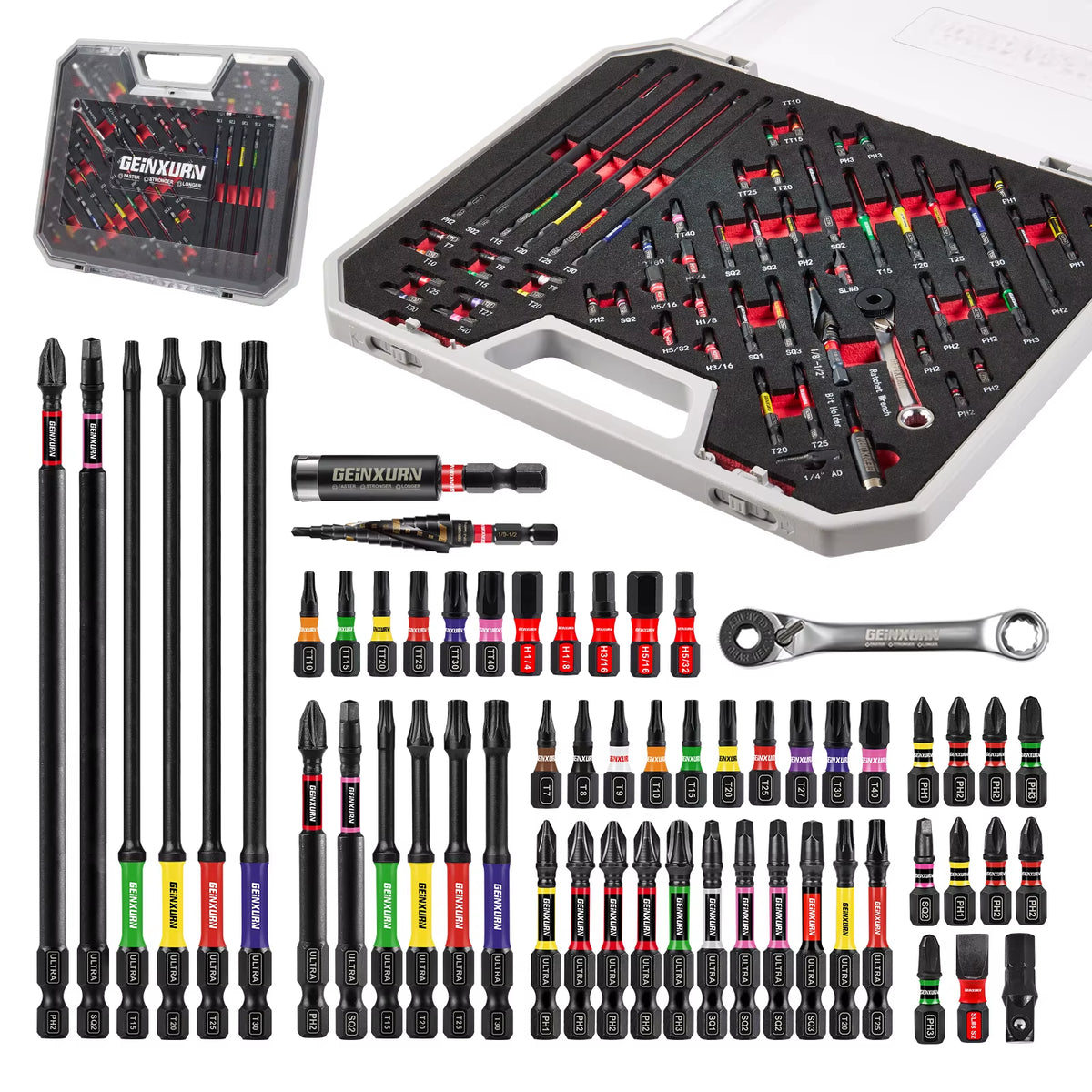 58Pcs Tools Set Packaged with Impact Screwdriver Bits,Mini Wrech,Step Drill,Socket Adapter and Bit Holder for DIY