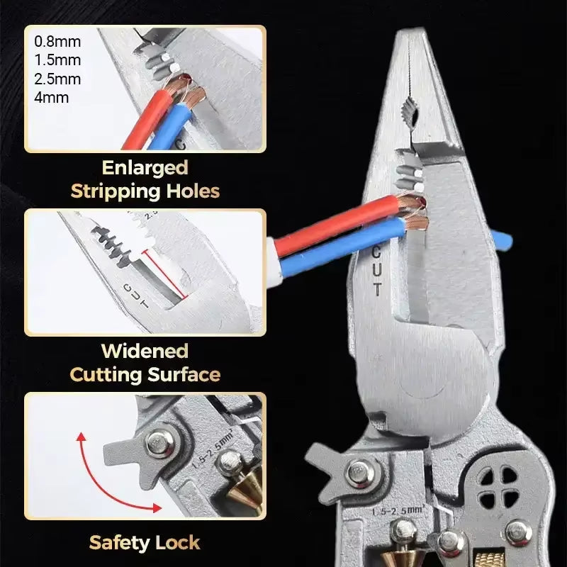 8-in-1 Multi-Function Wire Stripper Tool, Electrician Pliers with Voltage Tester, Cable Cutter, Crimping Tool & Scissors for Electrical Work
