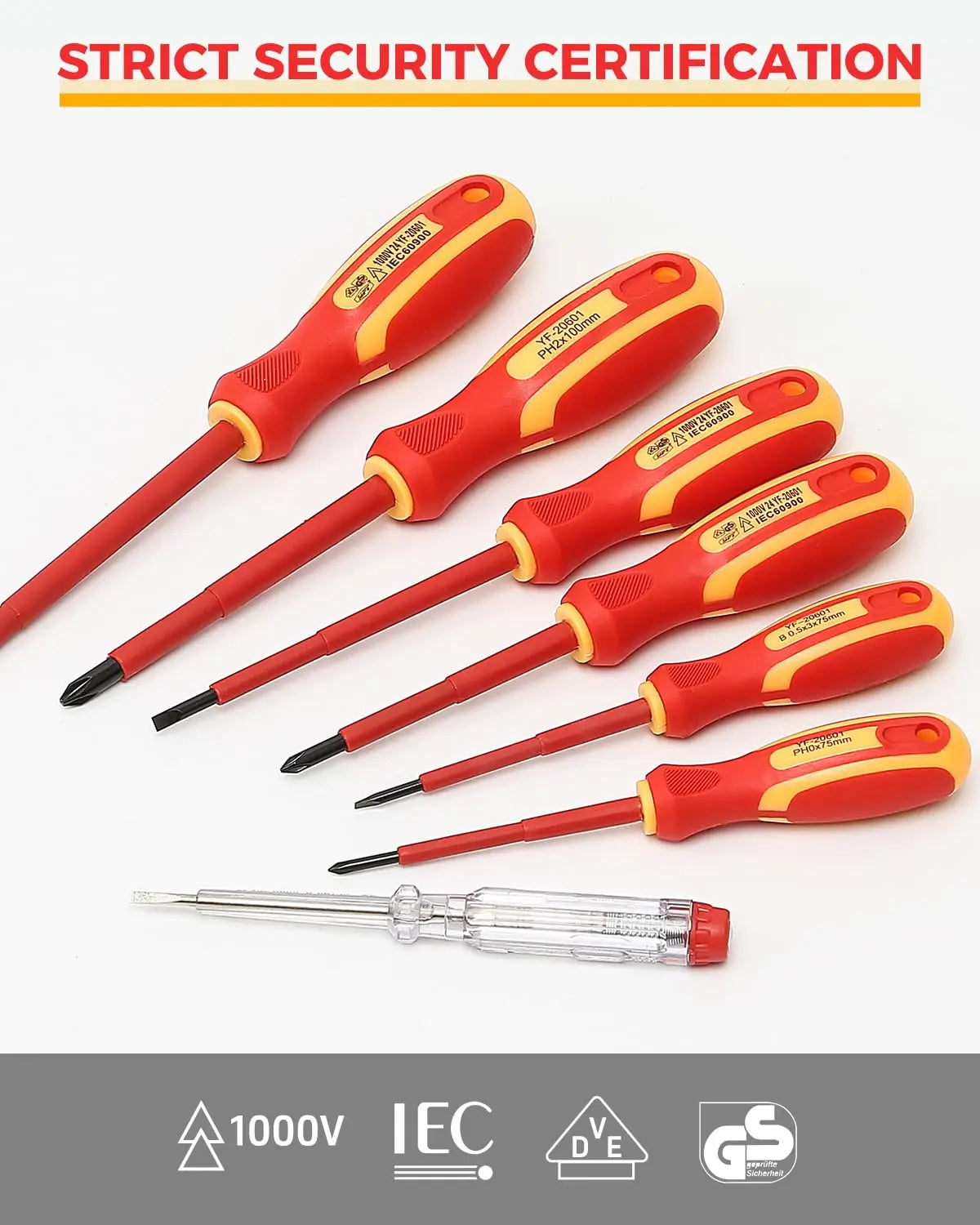 VDE Insulated Screwdriver Set, CR-V Magnetic Electrician Screwdrivers, 1000V Safety Rated, Ergonomic Handle, Professional Tool Kit for Electrical & DIY Work