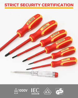VDE Insulated Screwdriver Set, CR-V Magnetic Electrician Screwdrivers, 1000V Safety Rated, Ergonomic Handle, Professional Tool Kit for Electrical & DIY Work