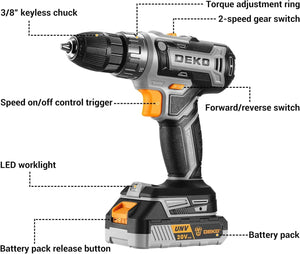 PRO Cordless Drill 20V Electric Power Drill Set Tool Drills Cordless Set with Battery and Charger 20 Volt Drill Driver Kit