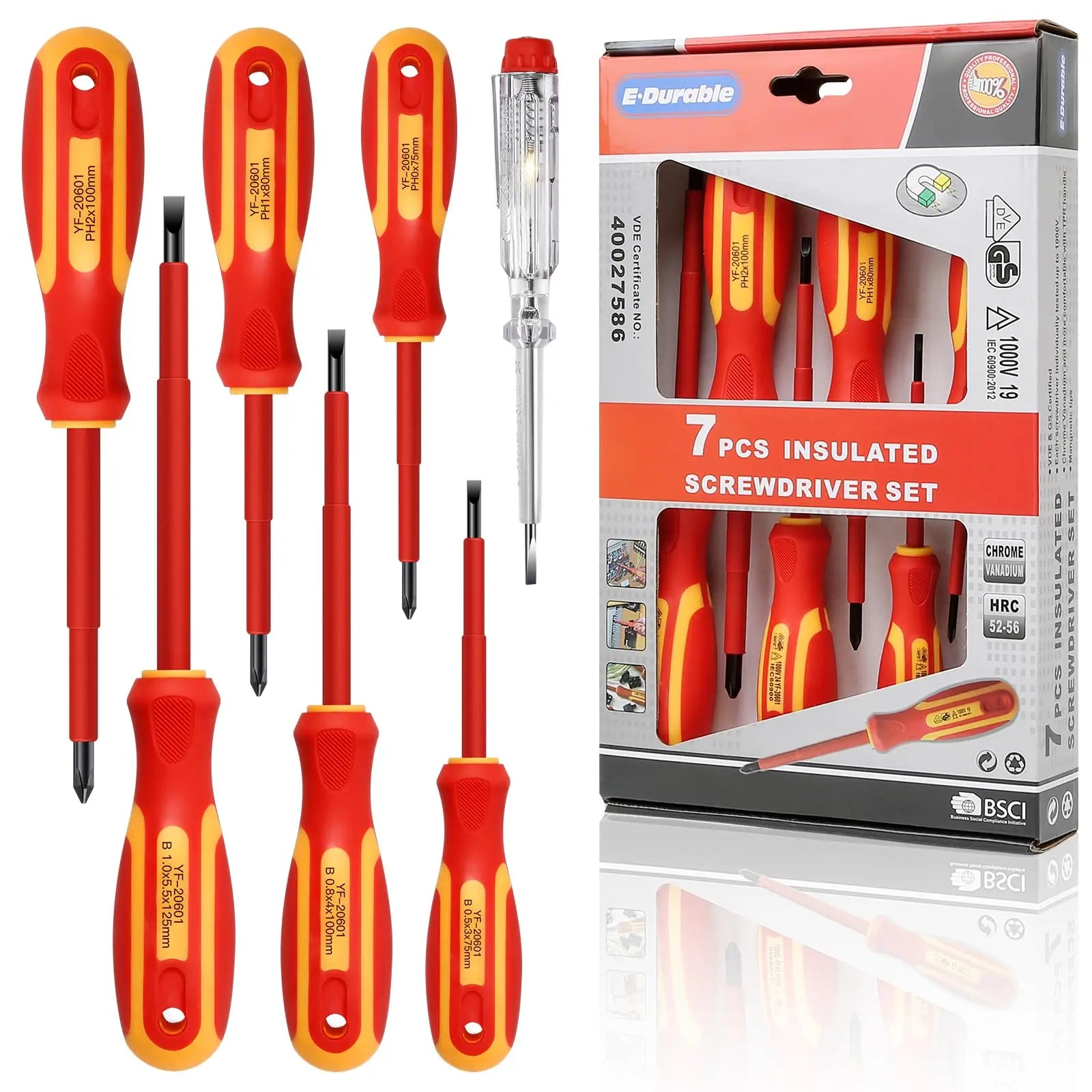 VDE Insulated Screwdriver Set, CR-V Magnetic Electrician Screwdrivers, 1000V Safety Rated, Ergonomic Handle, Professional Tool Kit for Electrical & DIY Work