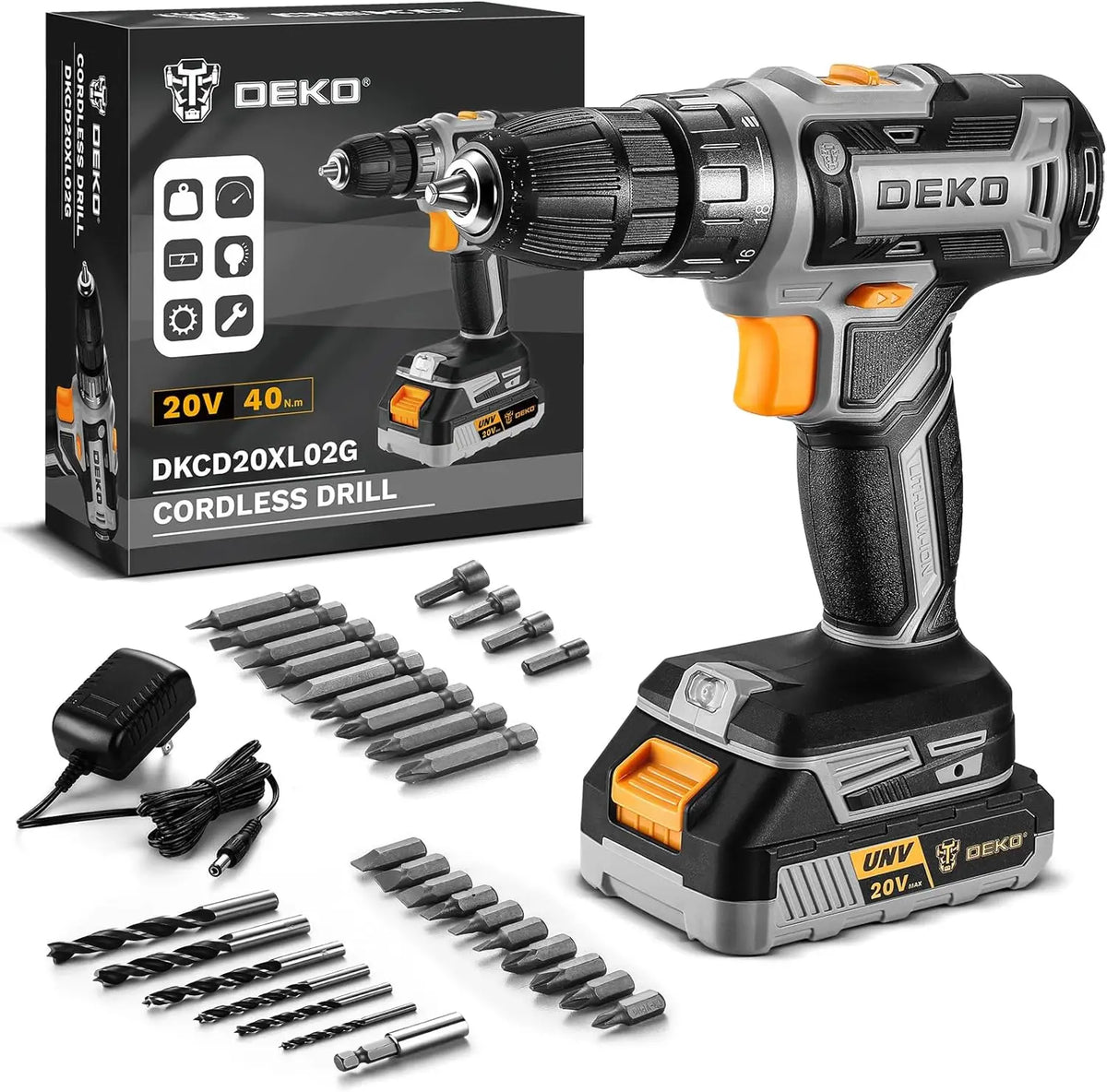 PRO Cordless Drill 20V Electric Power Drill Set Tool Drills Cordless Set with Battery and Charger 20 Volt Drill Driver Kit
