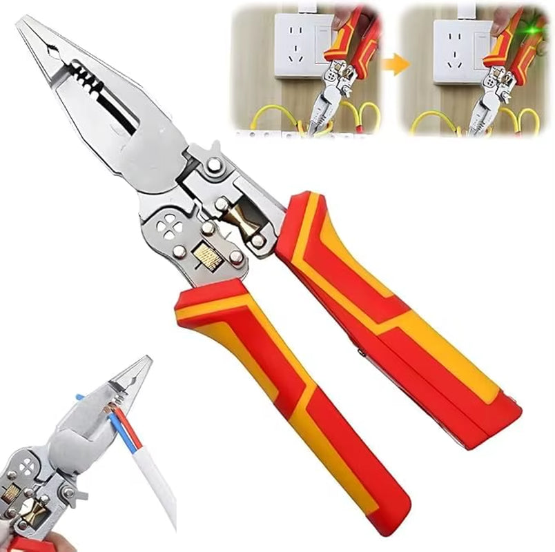 8-in-1 Multi-Function Wire Stripper Tool, Electrician Pliers with Voltage Tester, Cable Cutter, Crimping Tool & Scissors for Electrical Work