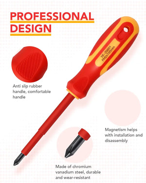 VDE Insulated Screwdriver Set, CR-V Magnetic Electrician Screwdrivers, 1000V Safety Rated, Ergonomic Handle, Professional Tool Kit for Electrical & DIY Work