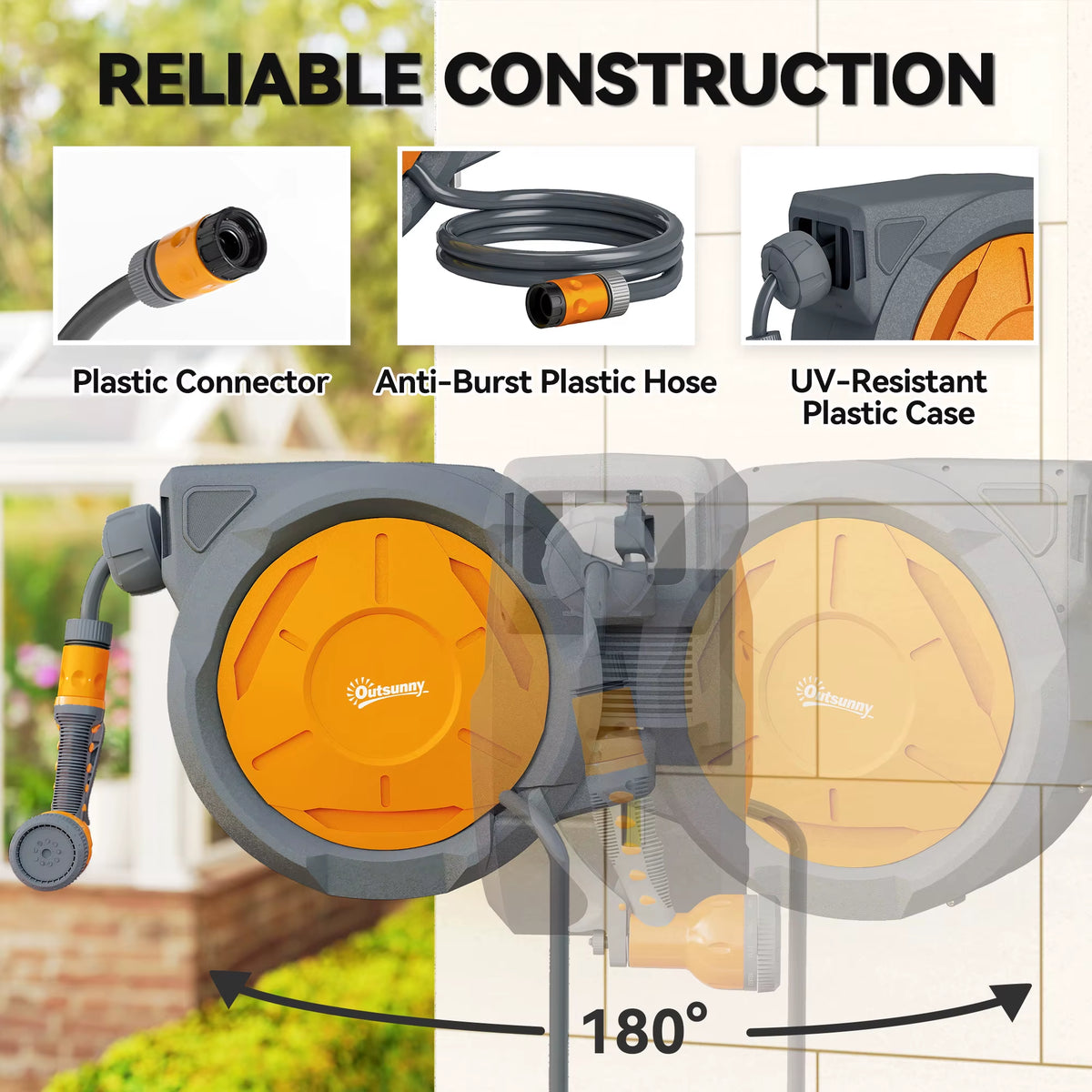 Outsunny 30m Retractable Garden Hose Reel, Anti-Burst