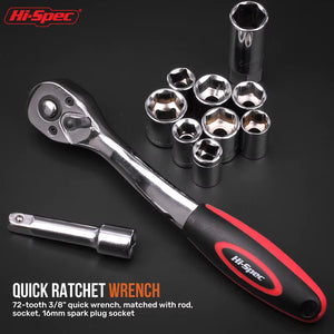 Hi-Spec Car Repair Tool Kit 1/2 3/8 1/4 Socket Wrench Set Daily Hand Tools Socket Sets for Home Repair & Maintenance Ratchet Set