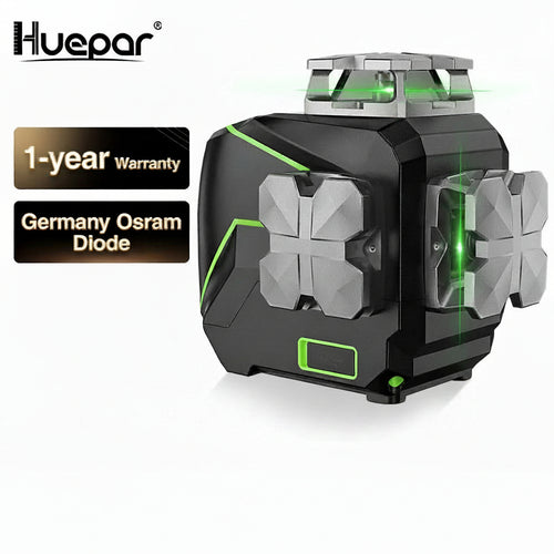 Huepar S02CG Green Laser Level, 8-Line Cross Line Laser, Self-Leveling ±3mm Accuracy, 20-40m Range, Li-Ion Battery, IP54 Waterproof for Construction & DIY