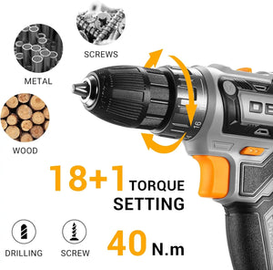 PRO Cordless Drill 20V Electric Power Drill Set Tool Drills Cordless Set with Battery and Charger 20 Volt Drill Driver Kit